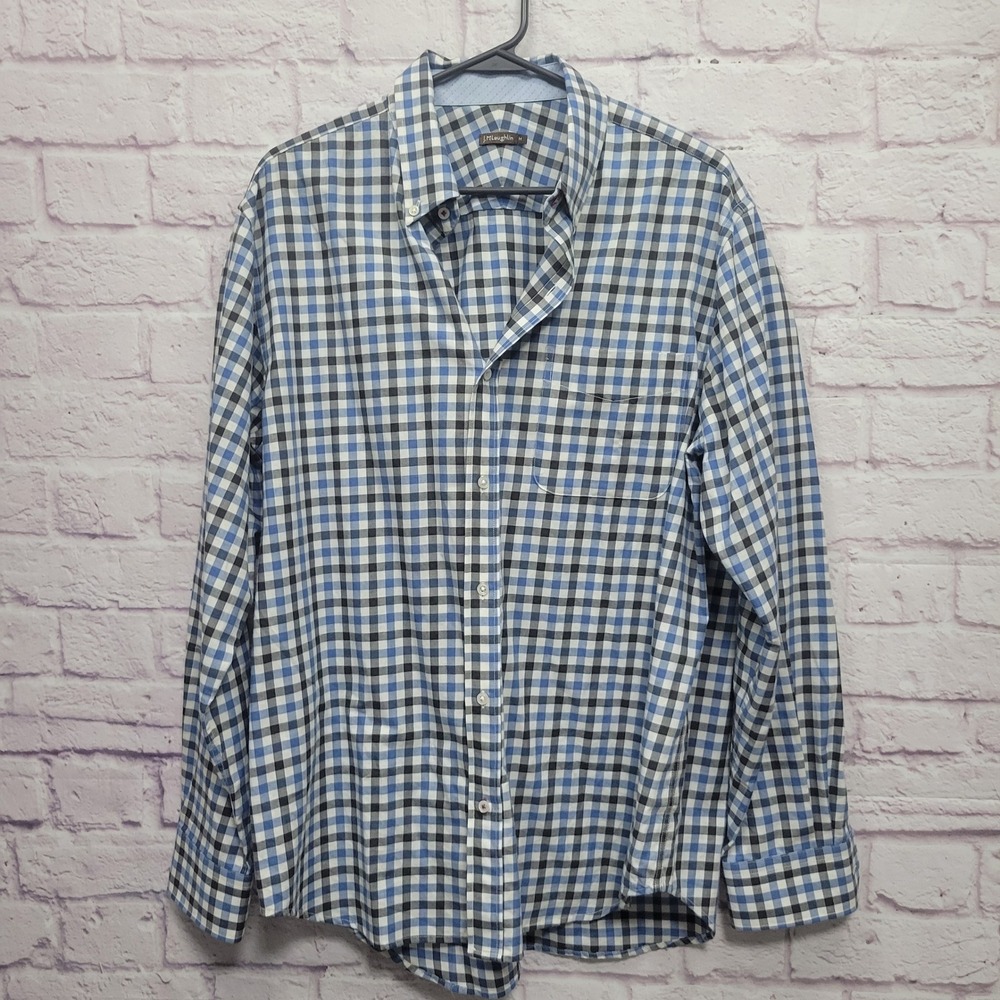 J Mclaughlin Cotton Cashmere Button Shirt Mens M Brown Blue Plaid‎ Soft Casual